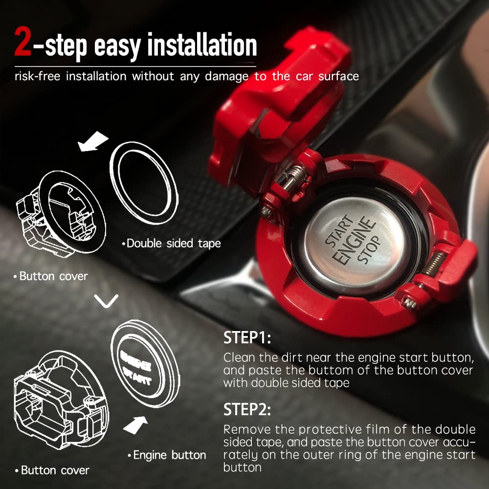 Car Start Stop Button Cover. Engine Start Stop Cover Protection. Compatible with Most Cars. Available in Red and Black. A Great Car Interior Accessories.