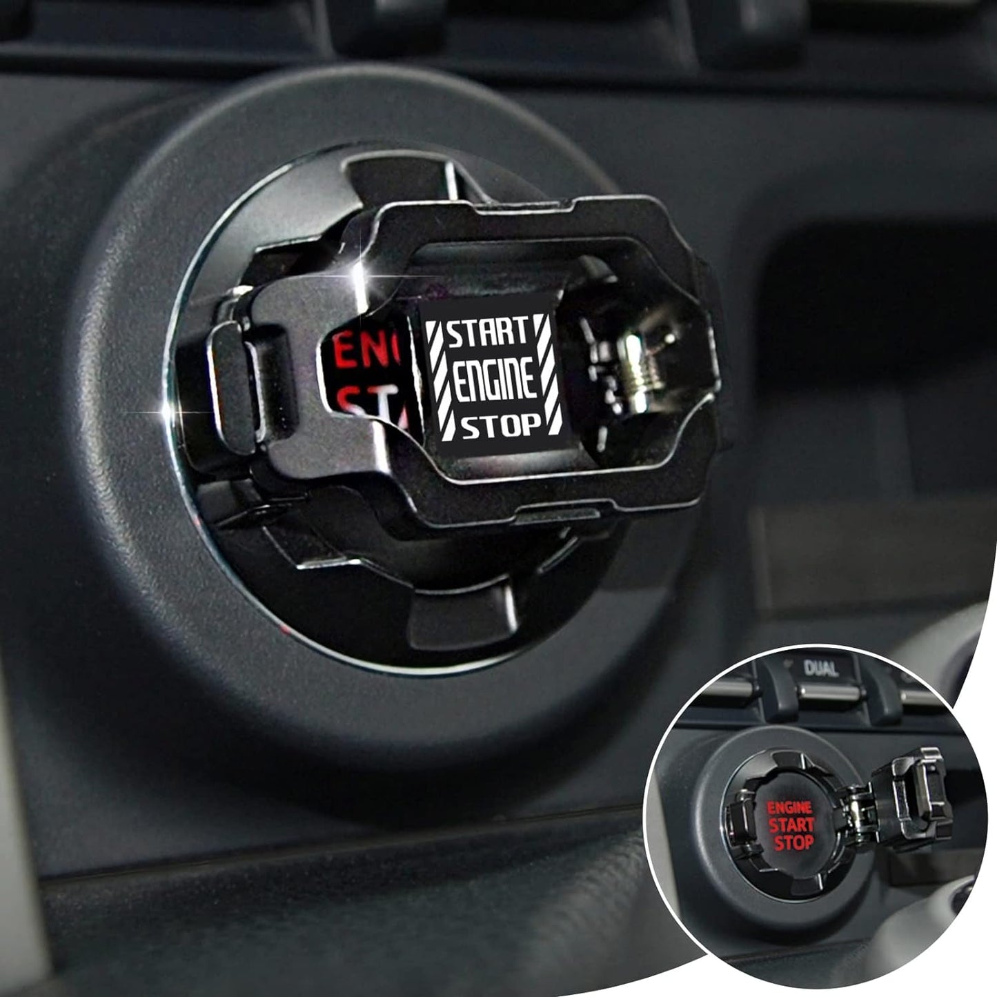 Car Start Stop Button Cover. Engine Start Stop Cover Protection. Compatible with Most Cars. Available in Red and Black. A Great Car Interior Accessories.