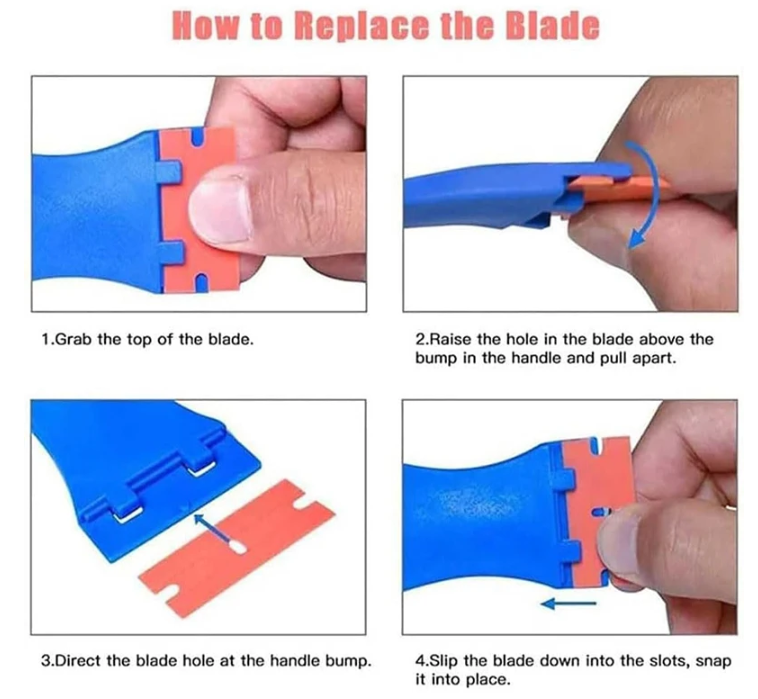 Plastic Razor Blade Scraper: Includes 2 Scraper Tools and 20 Blades for Gasket Removal, Label Decals, and Adhesive Removal for Windows and Glass, Blue