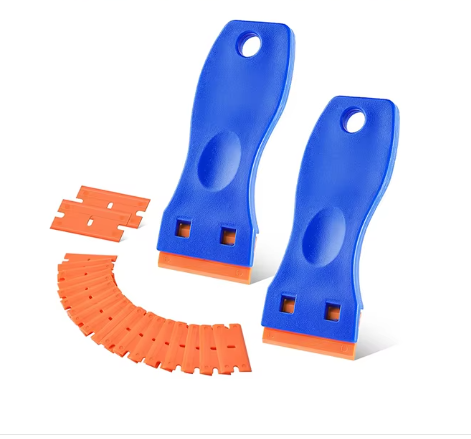 Plastic Razor Blade Scraper: Includes 2 Scraper Tools and 20 Blades for Gasket Removal, Label Decals, and Adhesive Removal for Windows and Glass, Blue